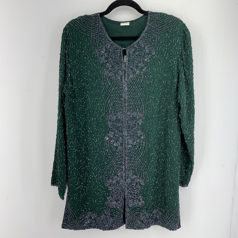 Vintage Heavily Beaded Tunic Top Women 1XL Ornate Glam Money Party READ SIZE